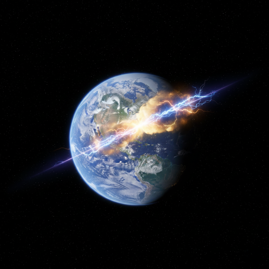 A cloud of gas hitting an invisible shield around Planet Earth.