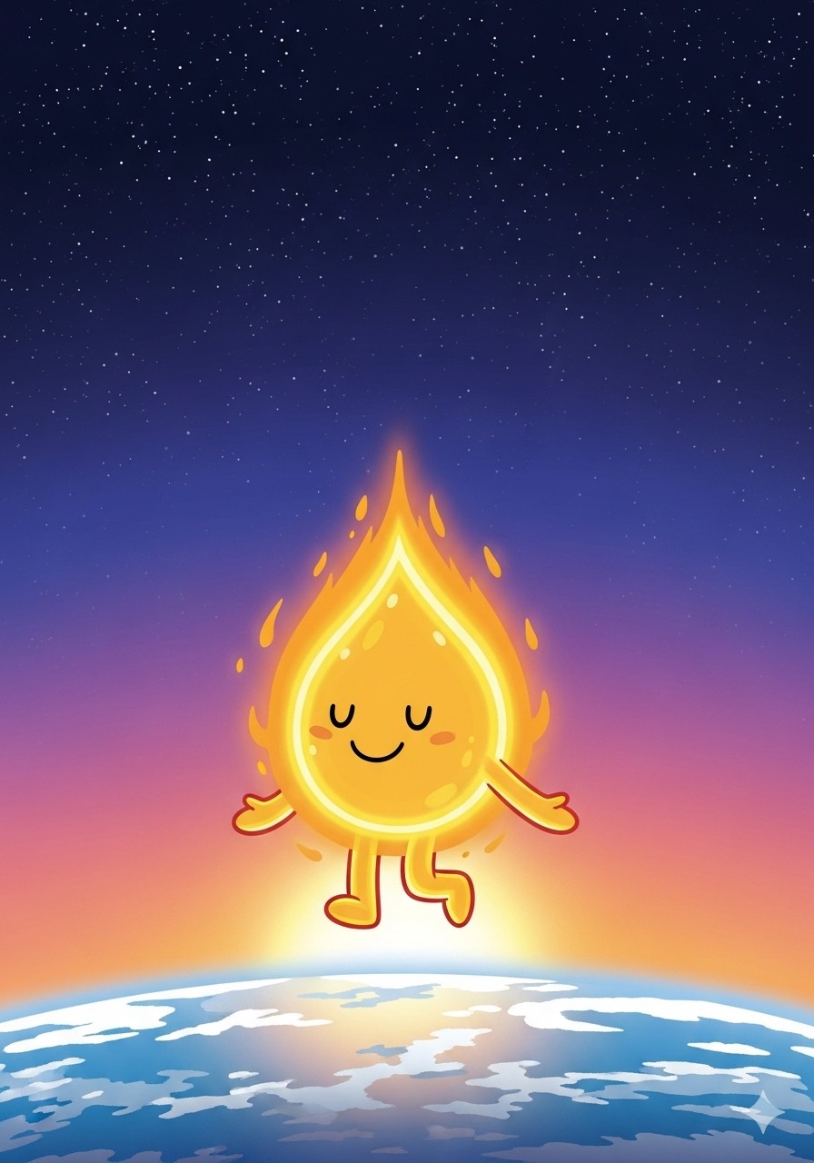 A simple drawing of the Sun smiling at the Earth.